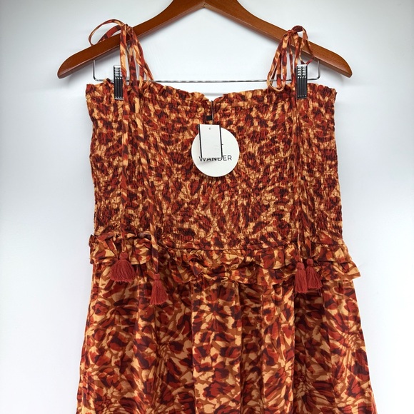 Lost + Wander Renoirs Terrace Print Ruched Maxi Dress Rust Large NEW - Picture 3 of 8
